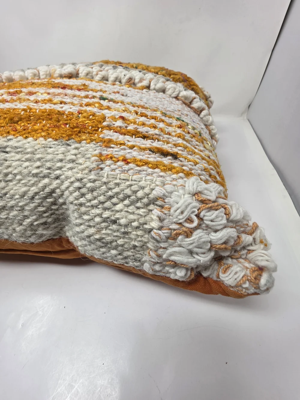 Pier 1 Mustard orange & Cream Textured Throw Pillow yarn/Knit/ Boho 16